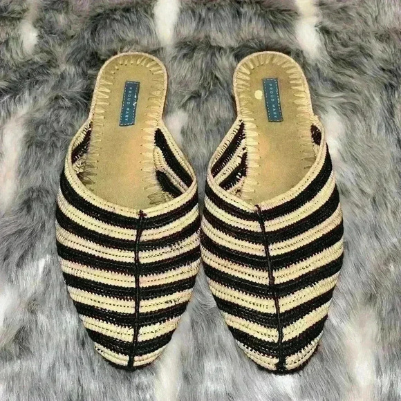 Proud Mary Raffia Slip On Shoes wicker black tan sz 8 - Picture 2 of 8